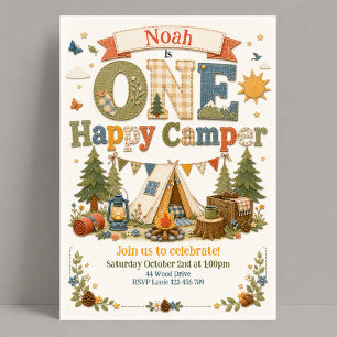 1e verjaardag Woodland One Happy Camper Kaart