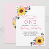 1e verjaardag Zonnebloem Roze Bloemen Een Kaart (Voorkant / Achterkant)