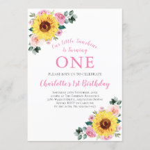 1e verjaardag Zonnebloem Roze Bloemen Een