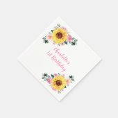 1e verjaardag Zonnebloem Roze Bloemen gepersonalis Servet (Hoek)