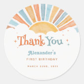 1e verjaardag Zonneschijn Bedankt Ronde Sticker (Voorkant)