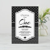 1e verjaardag zwart wit feest kaart (Staand voorkant)