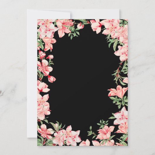 1e verjaardag: Zwarte achtergrond roze bloemen blo Kaart (Achterkant)