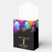 1e verjaardag Zwarte en gouden ballonnen Bedankdoosjes (Geopend)