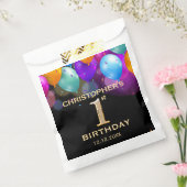 1e verjaardag Zwarte en gouden ballonnen Bedankzakje (Gezegeld)