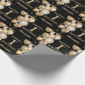 1e verjaardag zwarte en gouden ballonnen cadeaupapier (Hoek)