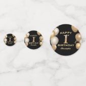 1e verjaardag Zwarte en gouden ballonnen Confetti (Voorkanten)