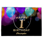 1e verjaardag Zwarte en gouden ballonnen Groot Cadeauzakje (Achterkant)