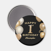 1e verjaardag Zwarte en gouden ballonnen Magneet (Voorkant / Achterkant)