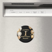 1e verjaardag Zwarte en gouden ballonnen Magneet (Insitu (Vaatwasser))