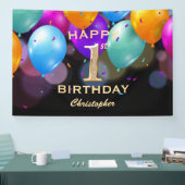 1e verjaardag Zwarte en gouden ballonnen Spandoek (Beurs)