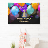 1e verjaardag Zwarte en gouden ballonnen Spandoek (Insitu)
