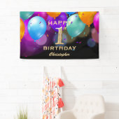 1e verjaardag Zwarte en gouden ballonnen Spandoek (Insitu)