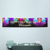 1e verjaardag Zwarte en gouden ballonnen Spandoek (Beurs)