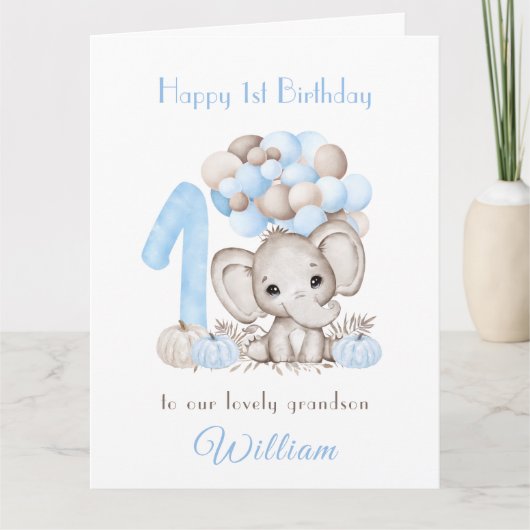 1e Verjaardags Jongen Herfst Pompoen Olifant Ballo Kaart (Voorkant)