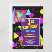 1e verjaardags retro kleurrijke Kinder feestvierin Kaart (Voorkant)