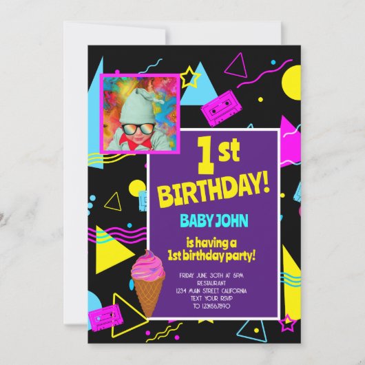 1e verjaardags retro kleurrijke Kinder feestvierin Kaart (Voorkant)