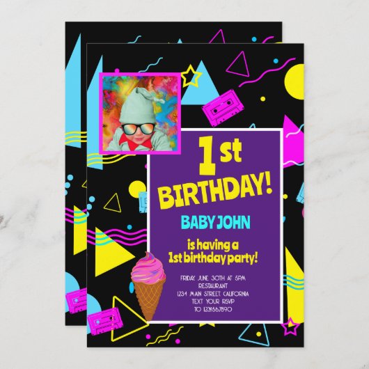 1e verjaardags retro kleurrijke Kinder feestvierin Kaart (Voorkant / Achterkant)