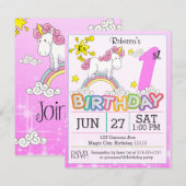 1e verjaardagsfeest Eenhoorn Uitnodiging (Voorkant / Achterkant)