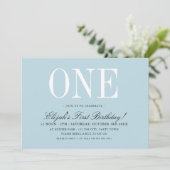 1e VERJAARDAGSFEEST elegante baby blauwe jongen ON Kaart (Staand voorkant)