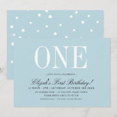 1e VERJAARDAGSFEEST elegante baby blauwe jongen ON Kaart (Voorkant / Achterkant)