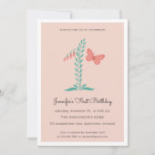 1e Verjaardagsfeest Floral Botanical Butterfly Boh Kaart (Voorkant)