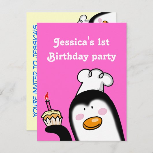 1e verjaardagsfeest gepersonaliseerde uitnodiginge uitnodiging briefkaart (Voorkant / Achterkant)