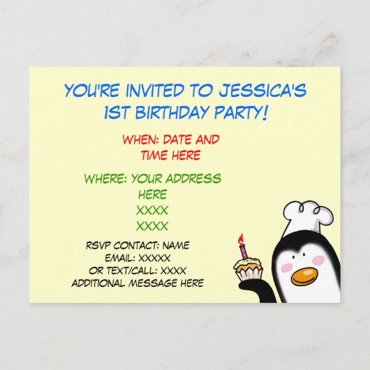 1e verjaardagsfeest gepersonaliseerde uitnodiginge uitnodiging briefkaart (Achterkant)