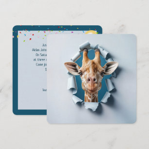 1e verjaardagsfeest Giraffe in een gescheurd papie Kaart