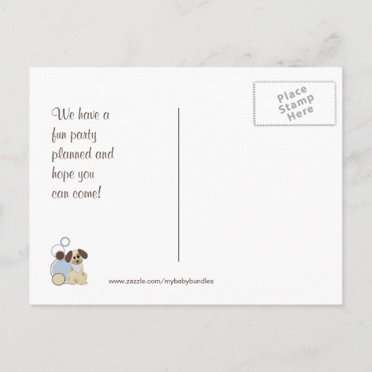 1e verjaardagsfeest met puppy en ballonnen uitnodiging briefkaart (Achterkant)