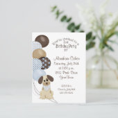 1e verjaardagsfeest met puppy en ballonnen uitnodiging briefkaart (Staand voorkant)