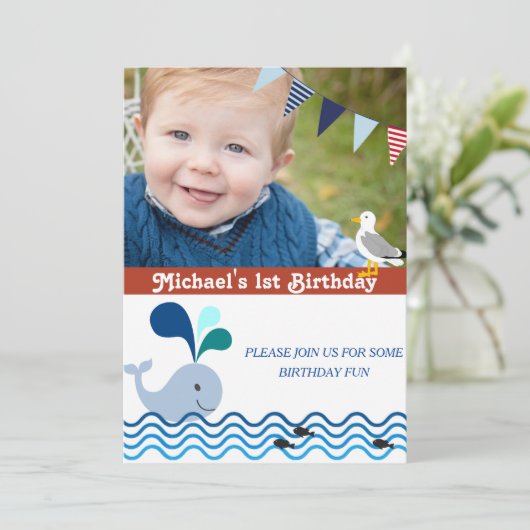 1e verjaardagsfeest, nautische uitnodiging (Staand voorkant)