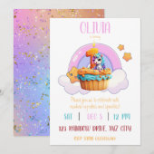 1e Verjaardagsfeest Rainbow Unicorn Cupcake Kaart (Voorkant / Achterkant)