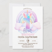 1e Verjaardagsfeest Rainbow Unicorn Kaart (Voorkant)