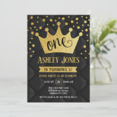 1e verjaardagsfeest - Royal Black Gold Kaart (Staand voorkant)