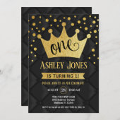 1e verjaardagsfeest - Royal Black Gold Kaart (Voorkant / Achterkant)