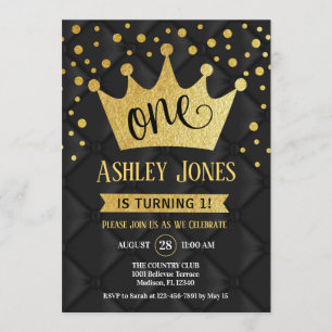 1e verjaardagsfeest - Royal Black Gold Kaart