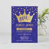 1e verjaardagsfeest - Royal Blue Gold Kaart (Staand voorkant)