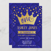 1e verjaardagsfeest - Royal Blue Gold Kaart (Voorkant / Achterkant)