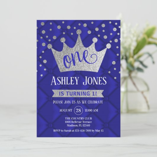 1e verjaardagsfeest - Royal Blue Silver Kaart (Staand voorkant)