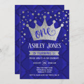 1e verjaardagsfeest - Royal Blue Silver Kaart (Voorkant / Achterkant)