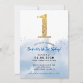 1E VERJAARDAGSFEEST UITNODIGEN modern goud glitter Kaart (Voorkant)