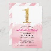 1E VERJAARDAGSFEEST UITNODIGEN modern goud glitter Kaart (Voorkant / Achterkant)