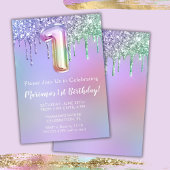 1e verjaardagsfeest uitnodiging paars roze glitter