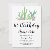 1e Verjaardagsfeest Waterverf Cactus Cacti One Kaart (Voorkant)