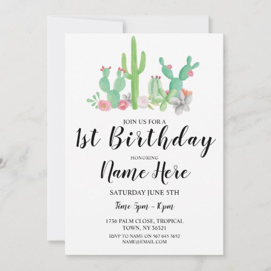 1e Verjaardagsfeest Waterverf Cactus Cacti One Kaart (Voorkant)