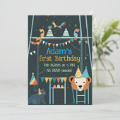 1e verjaardagsfeest Whimsical Animal Celebration Kaart (Staand voorkant)