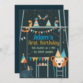 1e verjaardagsfeest Whimsical Animal Celebration Kaart (Voorkant / Achterkant)