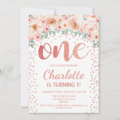 1e verjaardagsfeest - White Rose Gold Kaart (Voorkant)