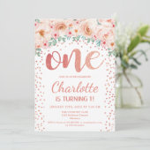 1e verjaardagsfeest - White Rose Gold Kaart (Staand voorkant)